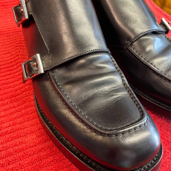 Prada Mens Buckle Boots Black Leather Mid Calf Round Toe Made In Italy - Picture 3 of 16